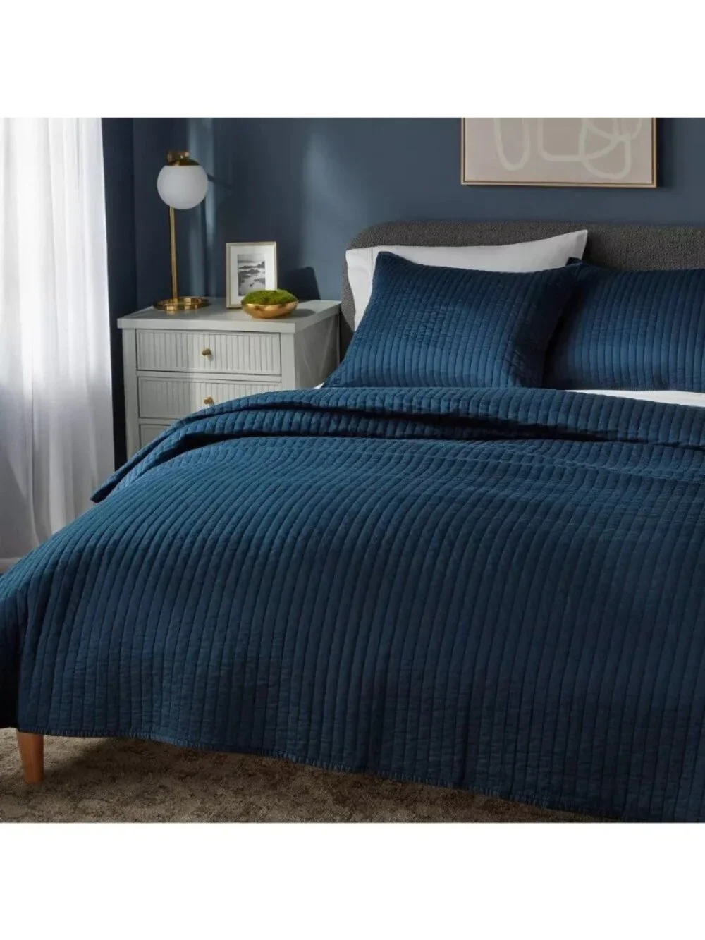 Queen Cotton Sateen Quilt Threshold Dark Navy Blue 88